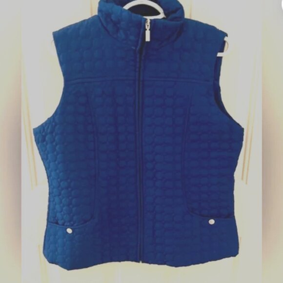 Quilted Blue Vest Blue Jane Ashley Size L Zip Front - Picture 1 of 3